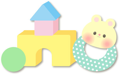 かわいいくまのガラガラ つみき 赤ちゃんのおもちゃのイラスト