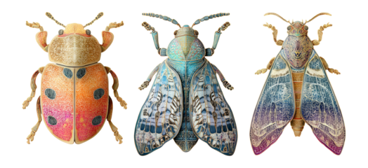 Detailed Colorful Insect Illustrations with Isolated Transparent Background