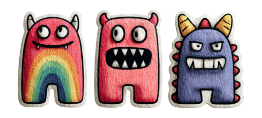 Colorful Cartoon Monsters with Unique Features and Expressions in Soft Style