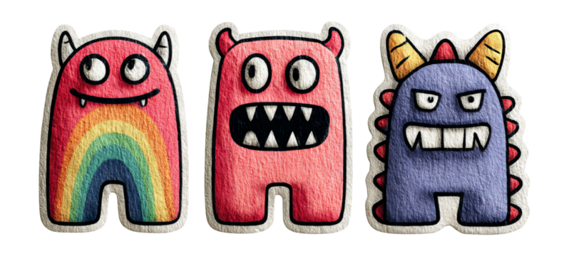 Colorful Cartoon Monsters with Unique Features and Expressions in Soft Style