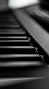 Black and white close up of piano keys receding into the background