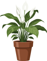 Elegant Peace Lily Houseplant in Brown Pot with White Blooms and Lush Green Leaves, Stylish Indoor Botanical Accent for Classic Home Decor, Natural Art, and Contemporary Living Spaces