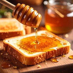 Honey dripping onto toast