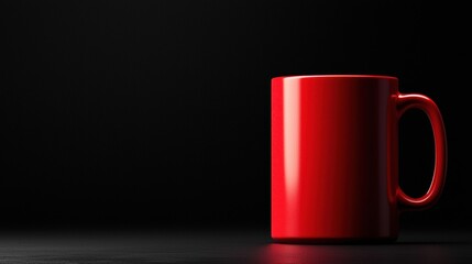 Sleek red coffee mug against a dark background