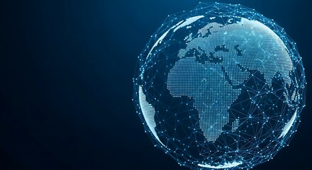 Futuristic global network connecting continents, symbolizing worldwide communication and innovative technology