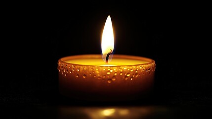 Single Buddhist Lent candle glowing on black backgrou