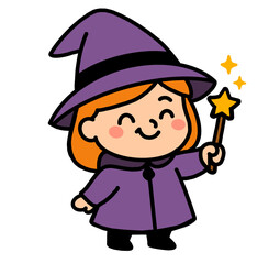 Cartoon Girl Dressed as a Witch with Wand
