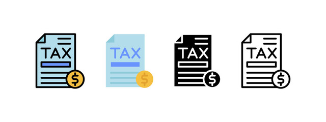 Tax icons featuring tax forms and dollar coins, suitable for financial and accounting concepts.