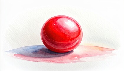 Watercolor illustration of a glossy red sphere on a textured surface