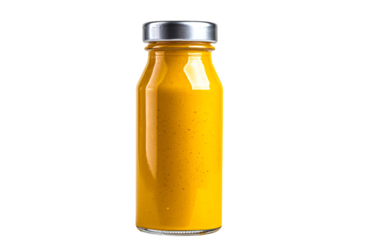 a bottle of mustard on a white background