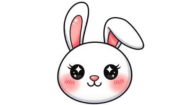 Adorable kawaii white bunny face with big sparkly eyes and pink cheeks festive cute animal character for easter and spring themed designs transparent background