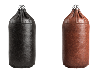 Realistic Leather Punching Bag in Black and Brown Colors with Isolated Background