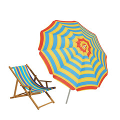 Beach Chair and Umbrella, isolated on transparent background
