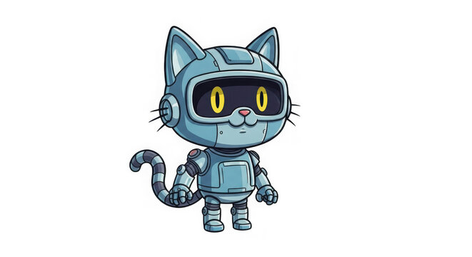 Futuristic cybernetic cat character design robot anime style adorable companion for sci-fi projects transparent background
