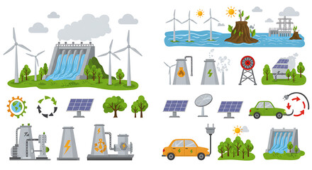 Naklejka premium Renewable Energy Sources and Sustainable Technologies Illustration