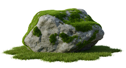 Mossy rock formation creates a natural garden accent or landscape design element with grassy base