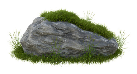 Serene rock formation with vibrant green grass, perfect for nature displays or landscaping designs