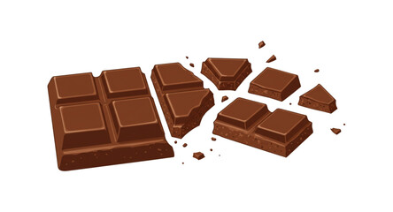 chocolate pieces on white background