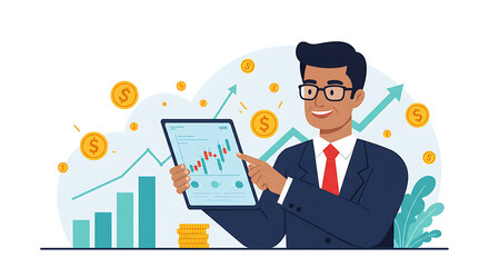Financial Analyst Using Tablet for Stock Market Analysis
