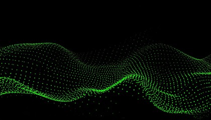 Abstract green wavy pattern of dots on black background