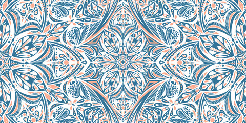 Blue and Pink Seamless Floral Textile Pattern | Elegant Botanical Fabric Design