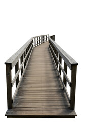 Wooden boardwalk pathway curves invitingly through nature, guiding exploration and serenity