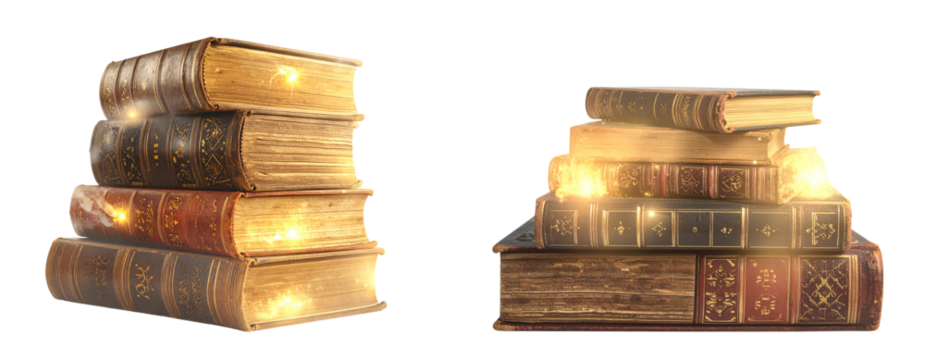 Surreal Stack of Old Books with Glowing Magical Aura