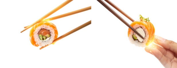 Surreal Salmon Roll with Glowing Chopsticks