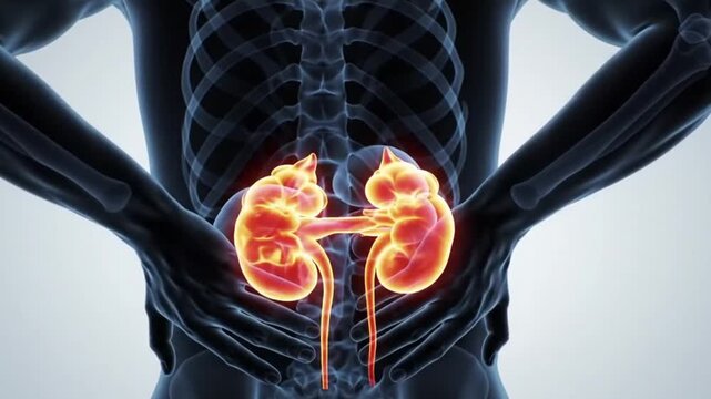 Seeking relief Experiencing kidney pain with radiating warmth and discomfort represented in detailed medical