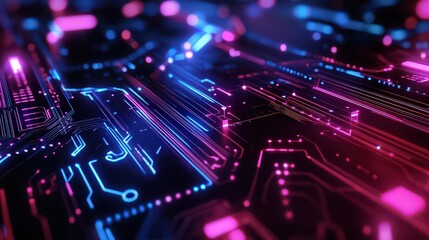 Fototapeta premium Abstract technology background with glowing circuit board, futuristic server, computer motherboard, microchip artificial intelligence, hardware concept