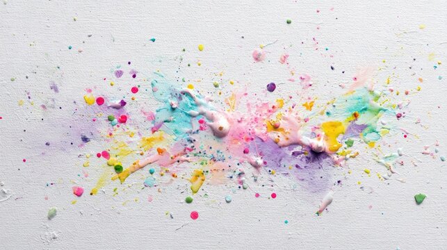 Colorful paint splashes on a white textured background creating a vibrant and artistic backdrop for creative designs