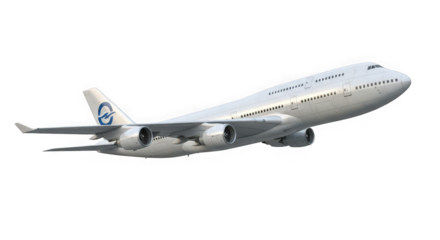 Iconic jumbo jet aircraft soaring high in the sky a majestic symbol of global travel and aviation innovation transparent background