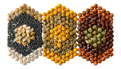Colorful Arrangement of Various Natural Seeds on a Transparent Background