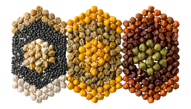 Colorful Arrangement of Various Natural Seeds on a Transparent Background