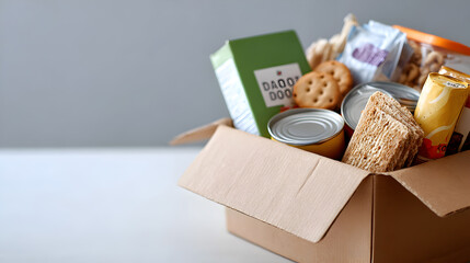a cardboard box overflows with food items, offering nourishment and sustenance to those in need