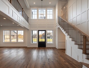 Obraz premium Bright Interior with Hardwood Floors and Stairs