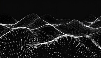Abstract, dotted, wave pattern on black background
