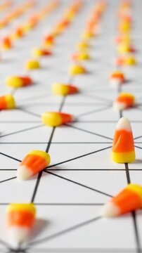 Isolated Orange Yellow White Candy Corn On White Grid Background