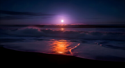 Ocean Waves Reflecting Moonlight at Night