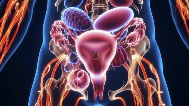 Exploring the Marvel of Human Female Reproductive System with a Detailed Animation and Vibrant Color Palette on Deep