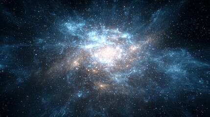 Fototapeta premium Expansive view of outer space with a star-forming nebula, bright stars, glowing gas clouds,