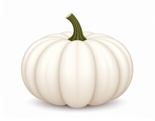 Realistic white pumpkin with a green stem, isolated on a white background