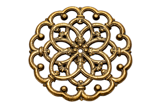 a gold metal brooch with a flower design
