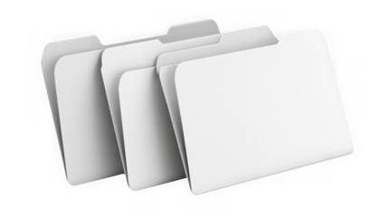 Three white file folders arranged in a stack for office organization transparent background