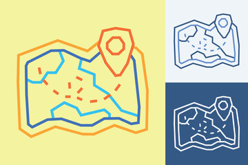 Map Icon made in Bold Outline Cutout and Flat Design in Three Color Style