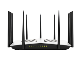 Modern wi fi router with multiple antennas isolated on transparent background