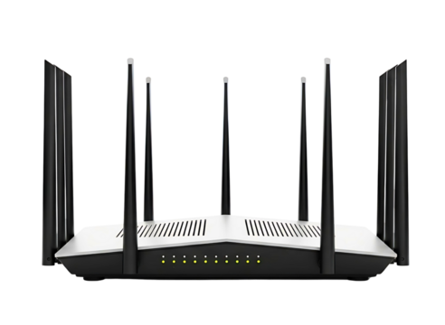 Modern wi fi router with multiple antennas isolated on transparent background