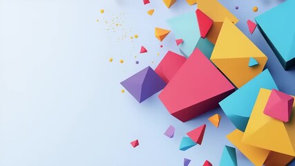 Modern abstract background design with a dynamic composition of colorful 3D geometric shapes and pyramids - Powered by Adobe