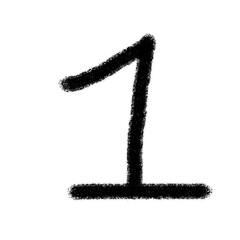 Hand drawn doodle sketch of the number one (1) in black on a transparent background, perfect for a creative counting, educational, or graphic design project