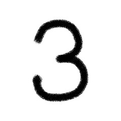 Hand drawn doodle sketch of the number three (3) in black on a transparent background, perfect for educational materials, creative counting, or graphic design
